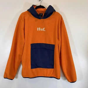 HUF Mens orange fleece blue hoodie & trim size M
